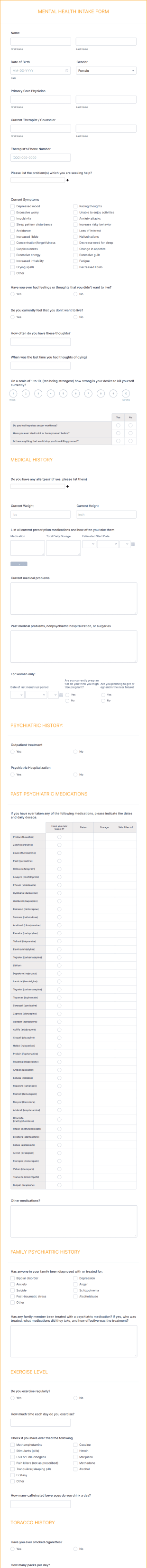 Mental Health Intake Form Template