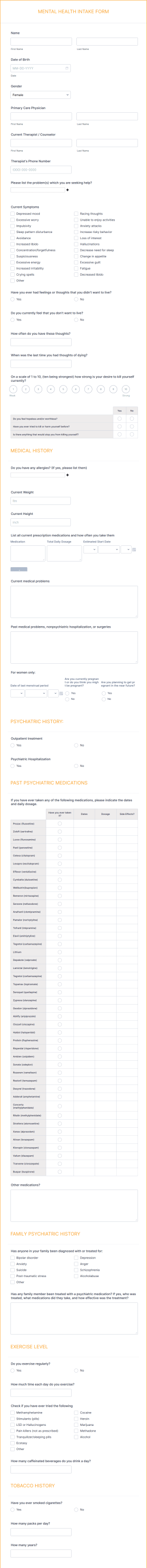 Mental Health Intake Form Template
