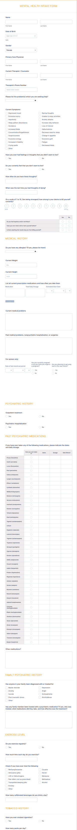 Mental Health Intake Form Template