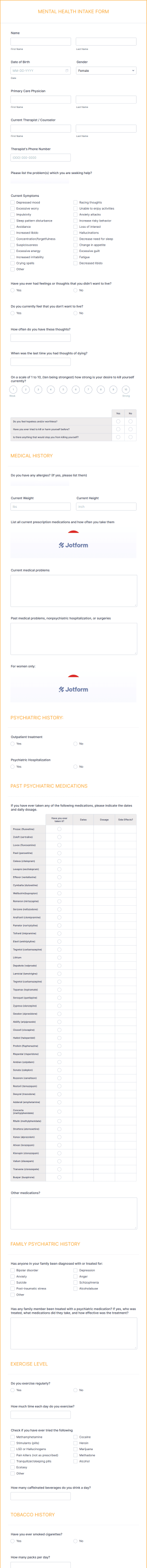 Mental Health Intake Form Template