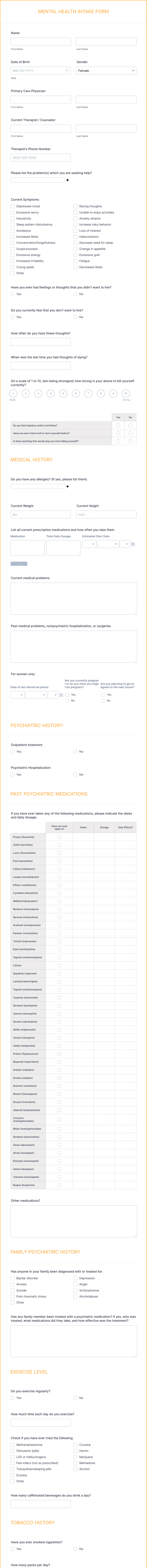 Mental Health Intake Form