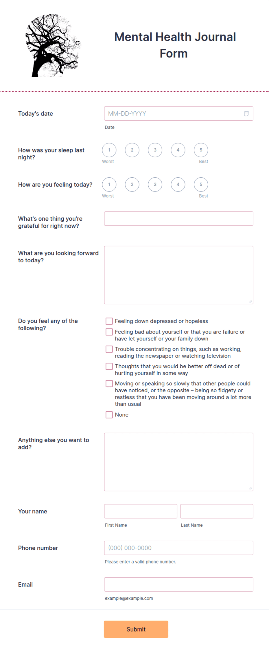 Mental Health Journal Template Form Template Jotform