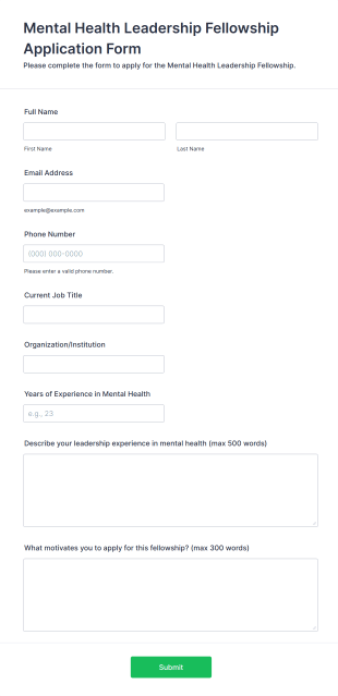 Mental Health Leadership Fellowship Application Form Template