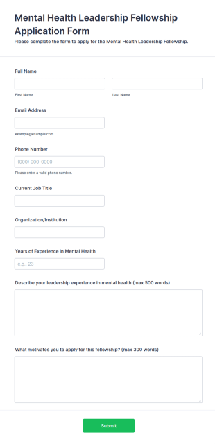 Mental Health Leadership Fellowship Application Form Template