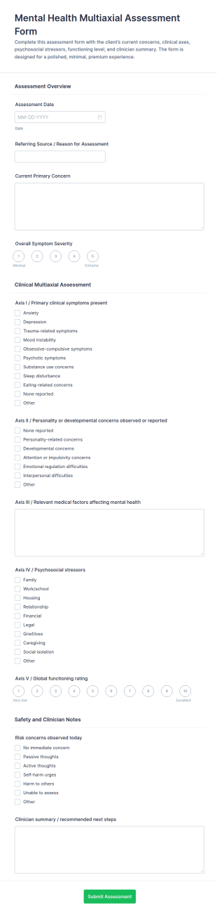 Mental Health Multiaxial Assessment Form Template