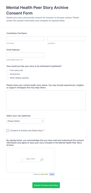 Mental Health Peer Story Archive Consent Form Template
