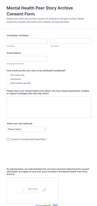 Mental Health Peer Story Archive Consent Form Template