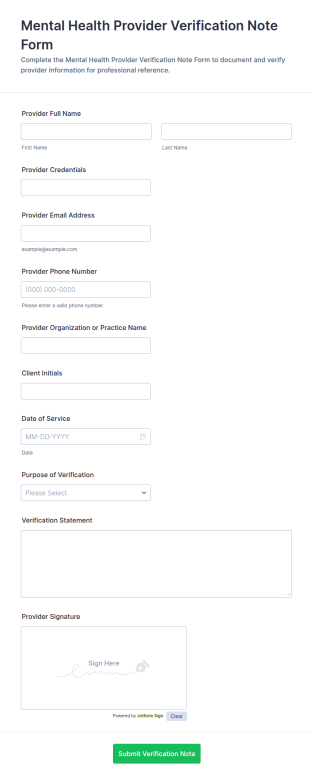 Mental Health Provider Verification Note Form Template