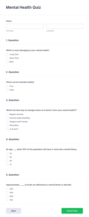 Mental Health Quiz Form Template