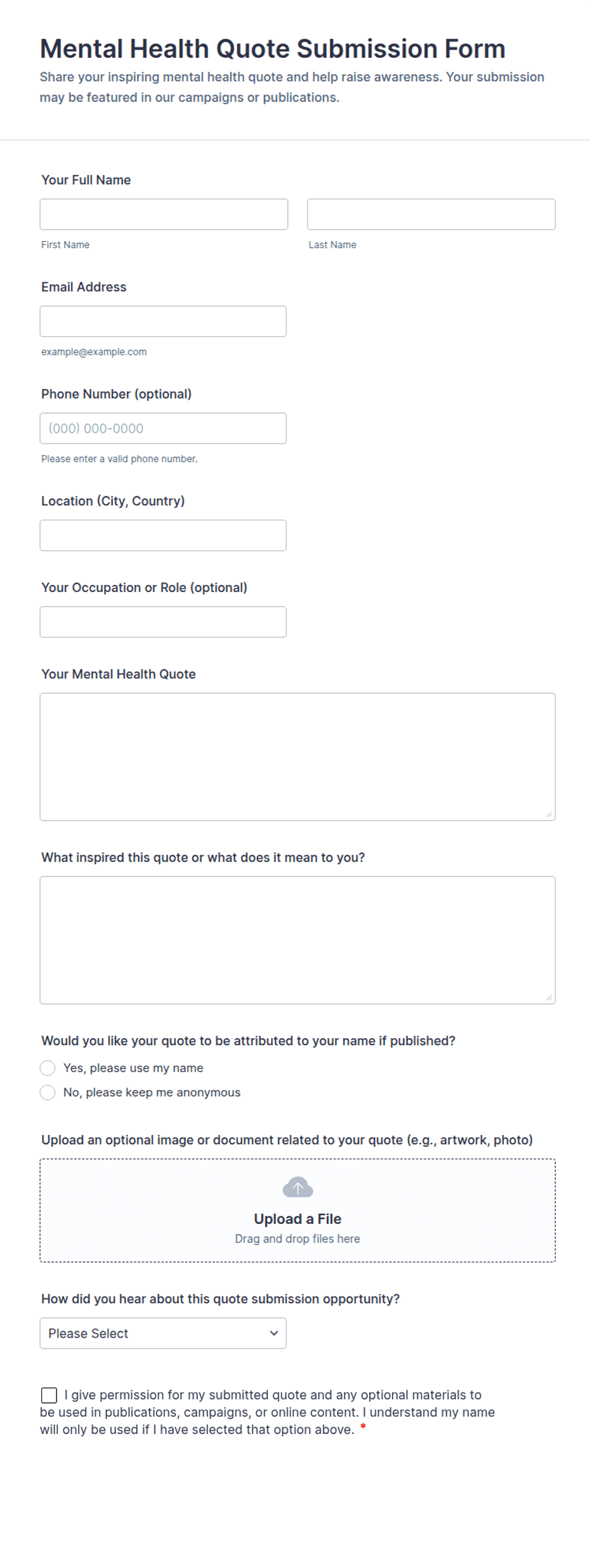 Mental Health Quote Submission Form Template | Jotform