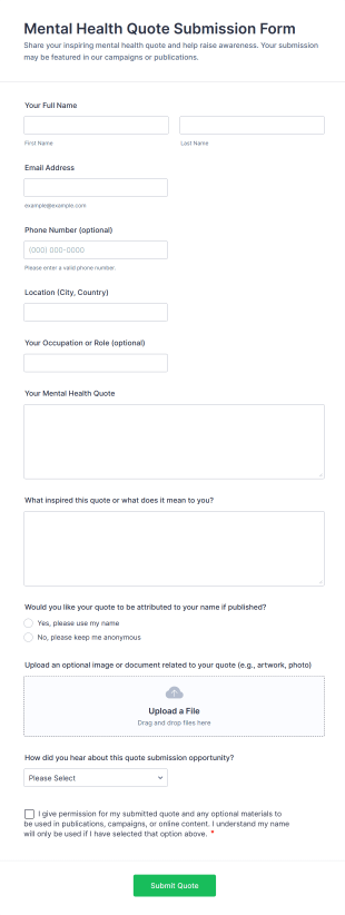 Mental Health Quote Submission Form Template