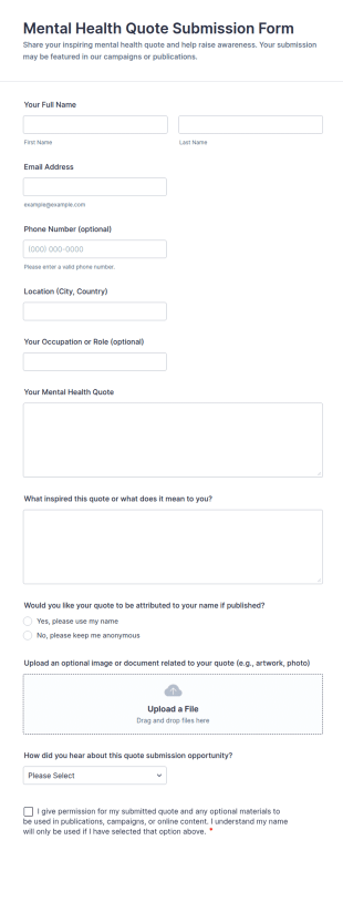 Mental Health Quote Submission Form Template