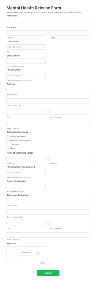Mental Health Release Form Template