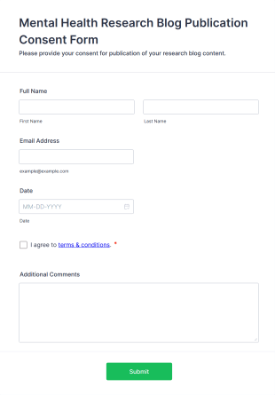 Mental Health Research Blog Publication Consent Form Template