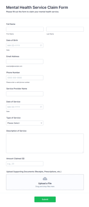 Mental Health Service Claim Form Template