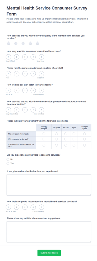Mental Health Service Consumer Survey Form Template