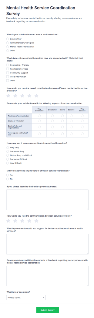 Mental Health Service Coordination Survey Form Template
