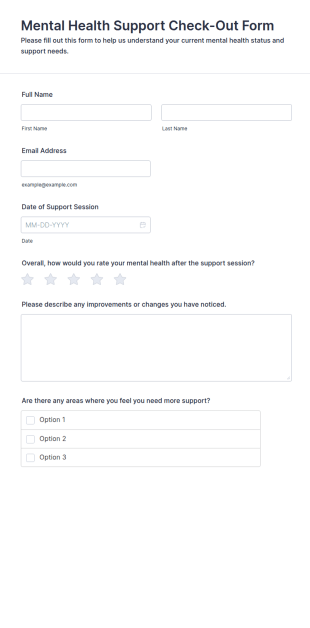 Mental Health Support Check Out Form Template