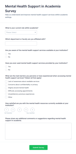 Mental Health Support In Academia Survey Form Template