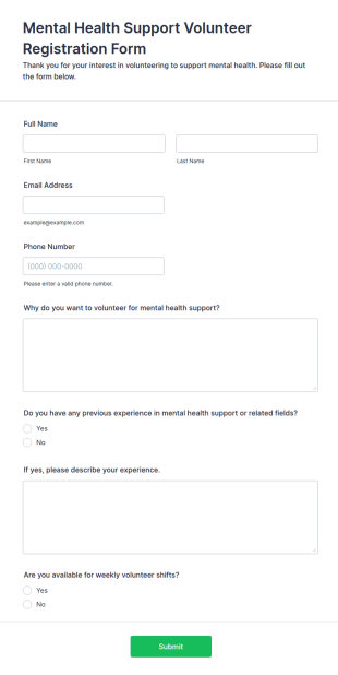 Mental Health Support Volunteer Registration Form Template