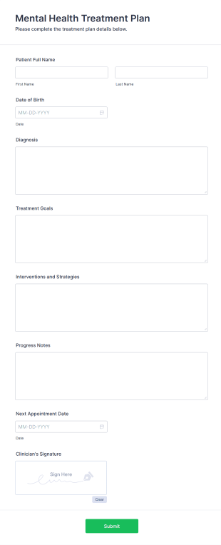 Mental Health Treatment Plan Form Template
