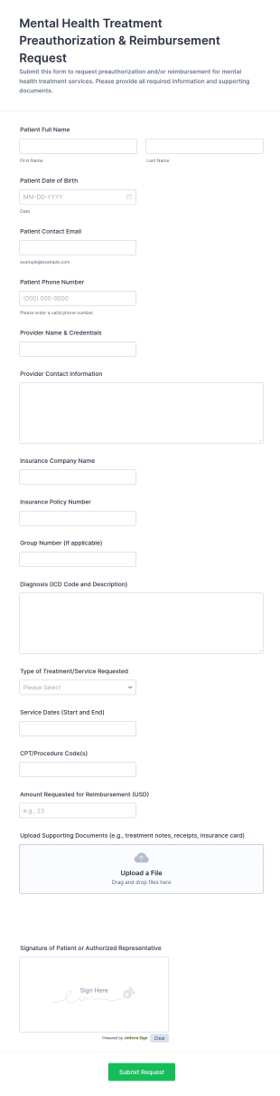 Mental Health Treatment Preauthorization & Reimbursement Request Form Template