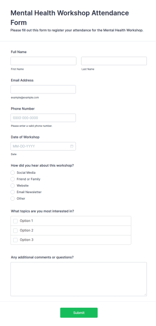 Mental Health Workshop Attendance Form Template