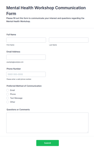 Mental Health Workshop Communication Form Template