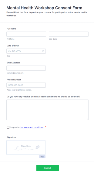 Mental Health Workshop Consent Form Template