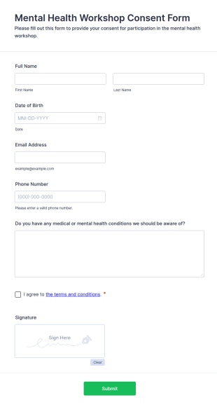 Mental Health Workshop Consent Form Template