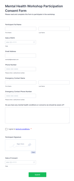 Mental Health Workshop Participation Consent Form Template