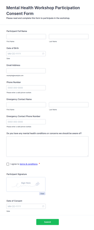 Mental Health Workshop Participation Consent Form Template