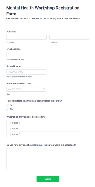 Mental Health Workshop Registration Form Template