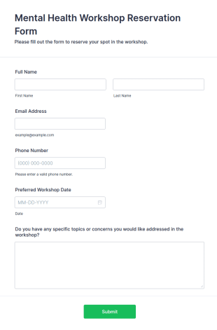 Mental Health Workshop Reservation Form Template