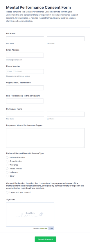 Mental Performance Consent Form Template