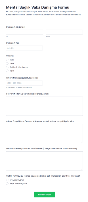 Mental Sağlık Vaka Danışma Form Template