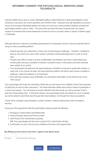 Lifemark Informed Consent Telehealth Treatment Form Template