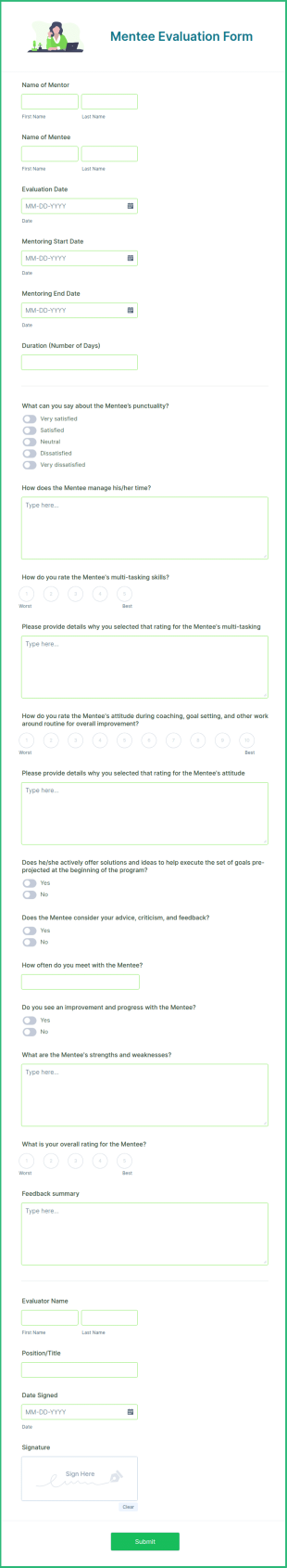 Mentee Evaluation Form Template