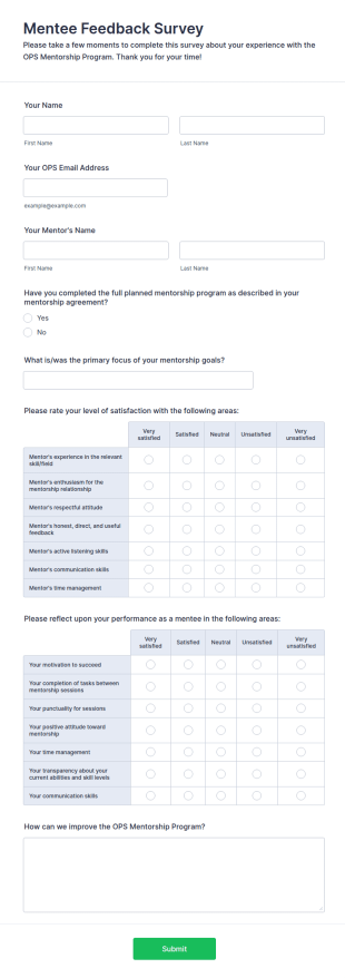 Mentee Feedback Survey Form Template