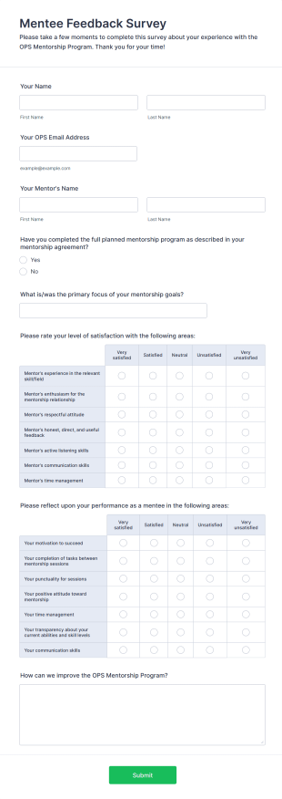 Mentee Feedback Survey Form Template