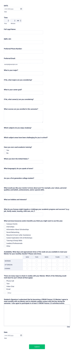 Mentee Intake Form Template