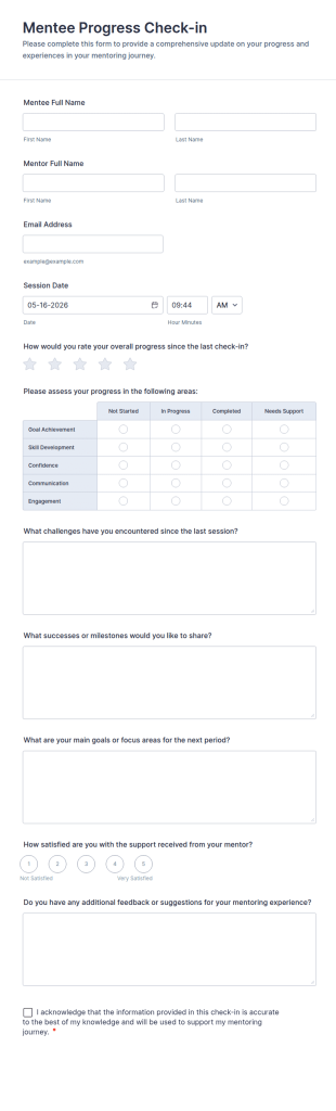 Mentee Progress Check In Form Template