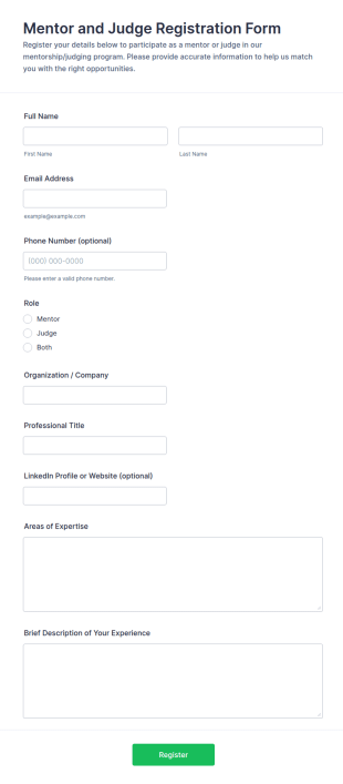 Mentor And Judge Registration Form Template