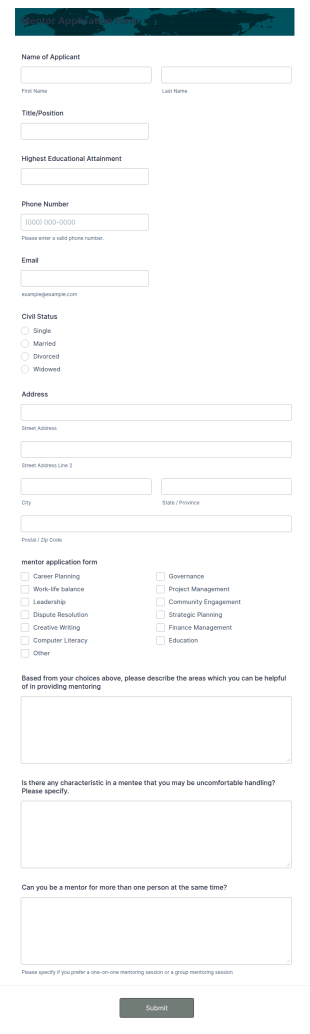 Mentor Application Form Template