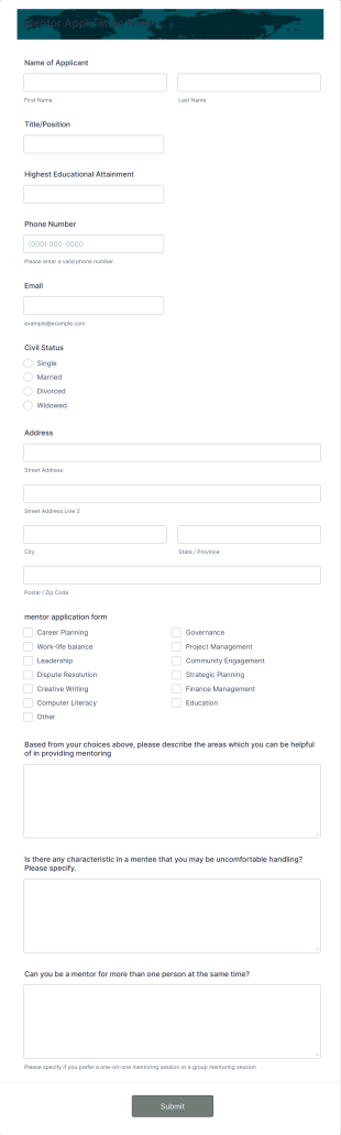 Mentor Application Form Template