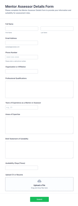 Mentor Assessor Details Form Template