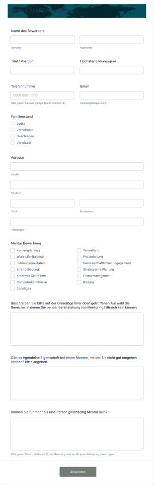 Mentor Bewerbungsformular