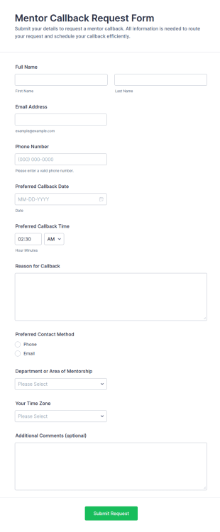 Mentor Callback Request Form Template