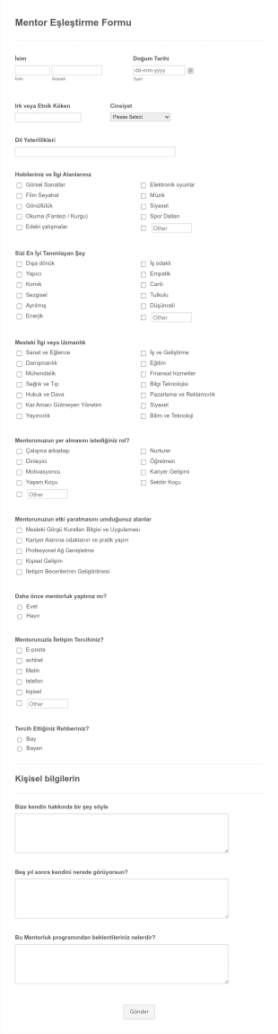 Mentor Eşleştirme Form Şablonu