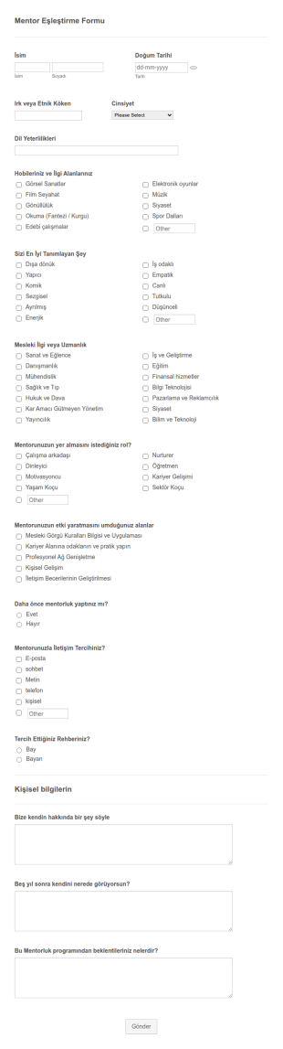 Mentor Eşleştirme Form Şablonu